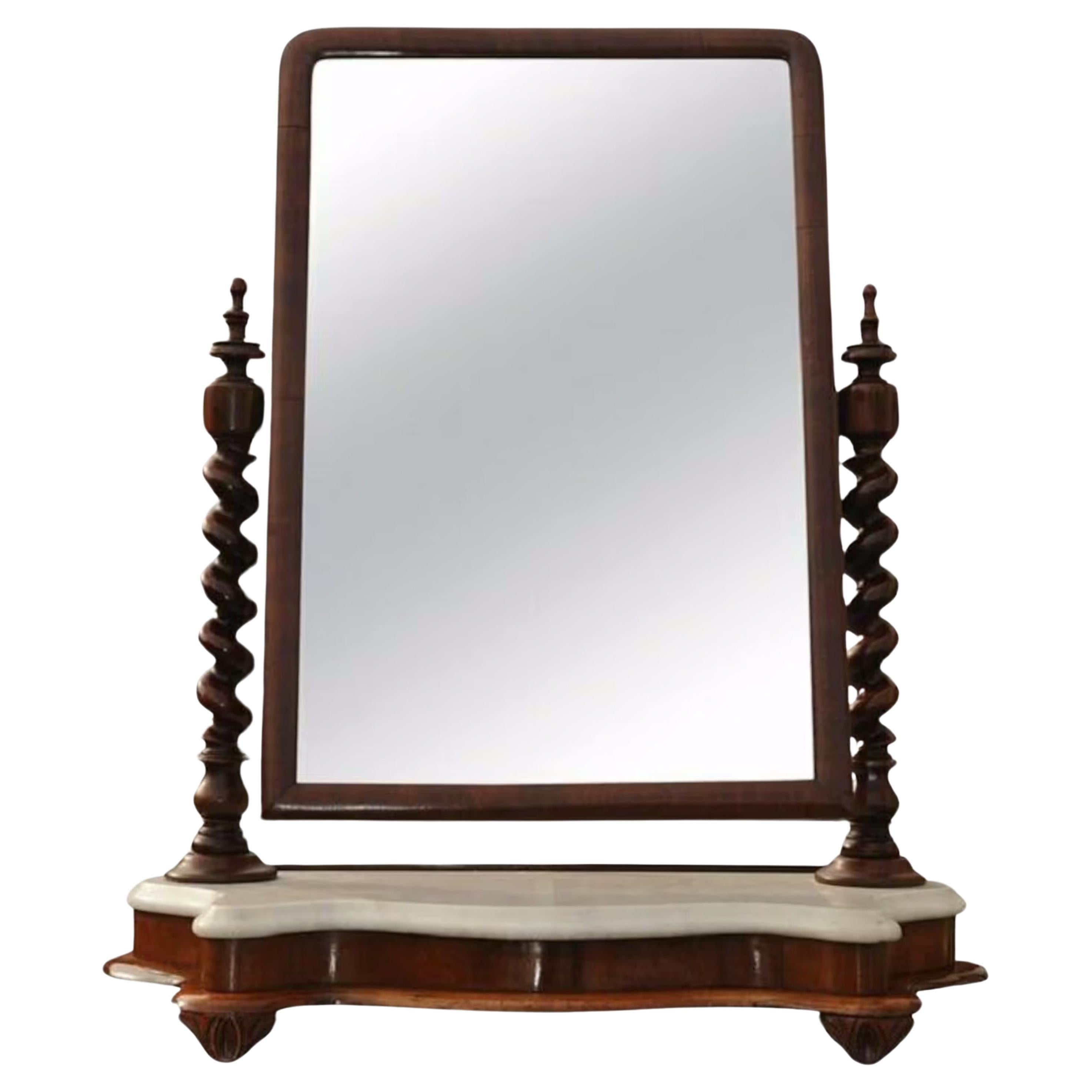 Regency Vanity Dressing Table Marble Mahogany Mirror with Barley Twist Supports.