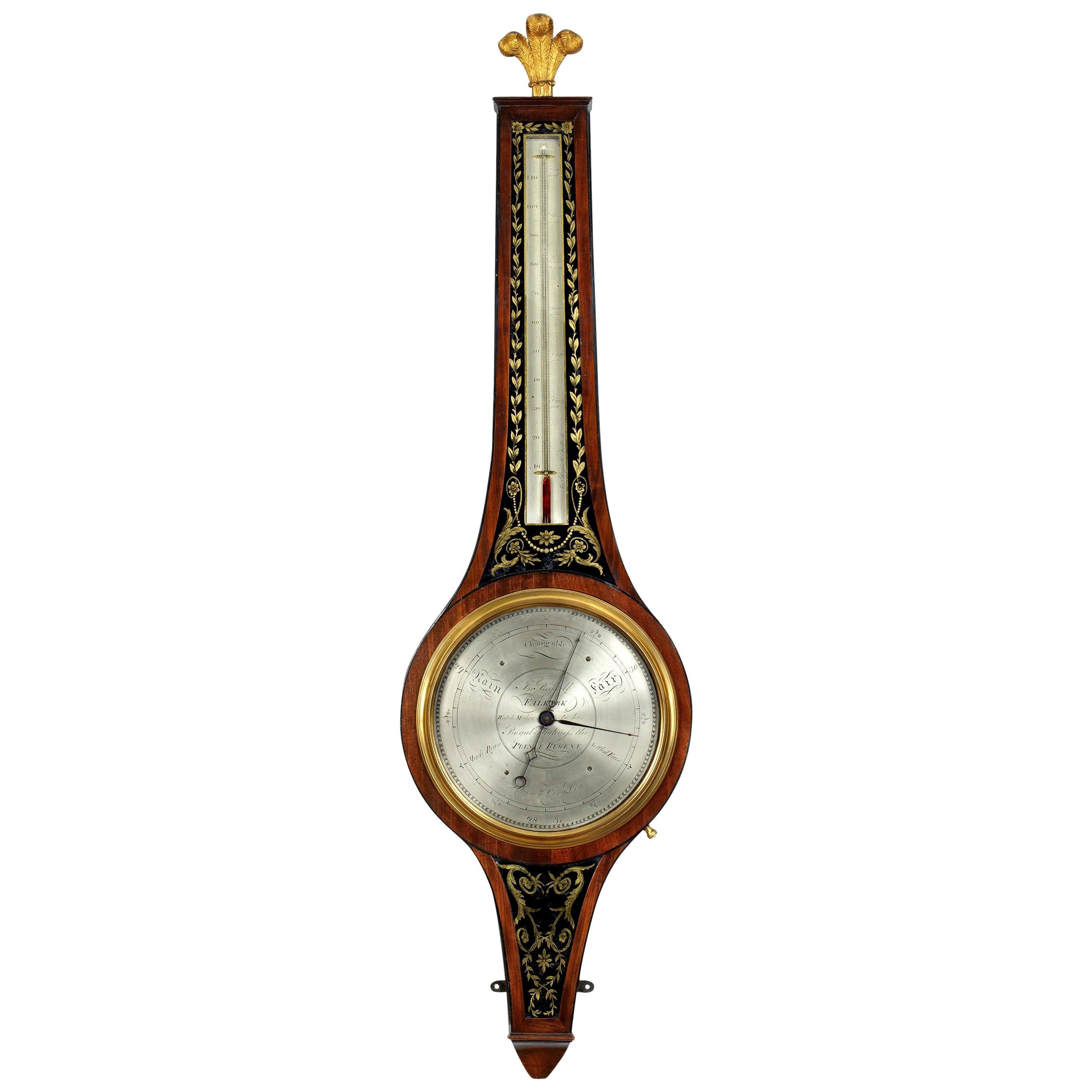 Antique Scottish Regency Verre Églomisé Barometer by John Russell of Falkirk For Sale