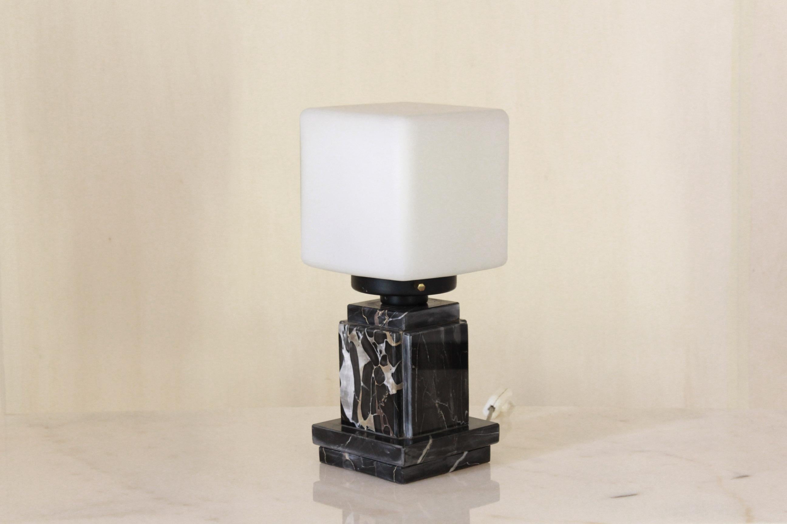 Opaline Glass Vintage marble and gold Table Lamp from the 1970s