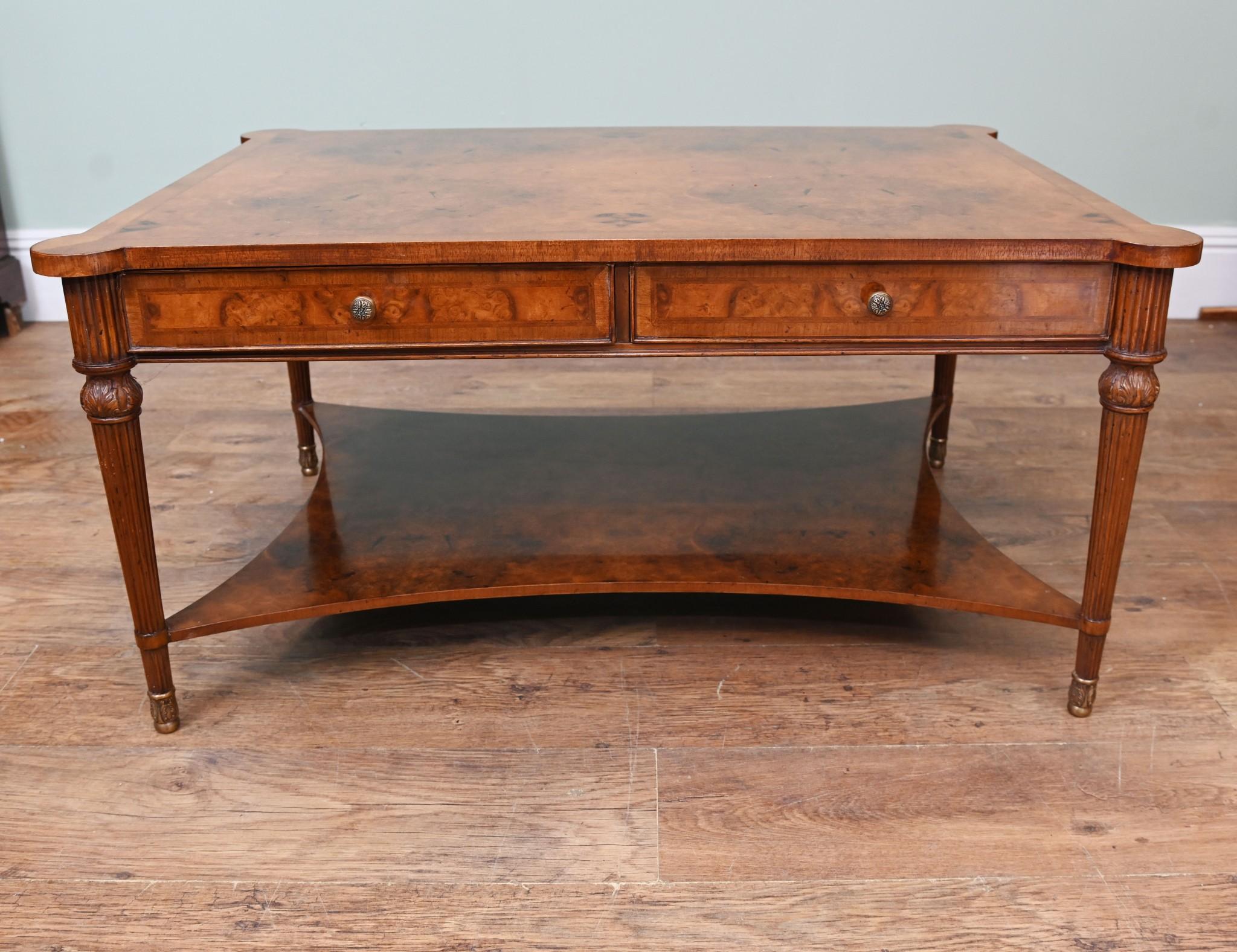 You are vewing an amazing Regency style burr walnut coffee table with four drawers
I hope the photos illustrate the quality to this table, it's out of this world
Great, as it also comes with the second level support perfect for magazines and