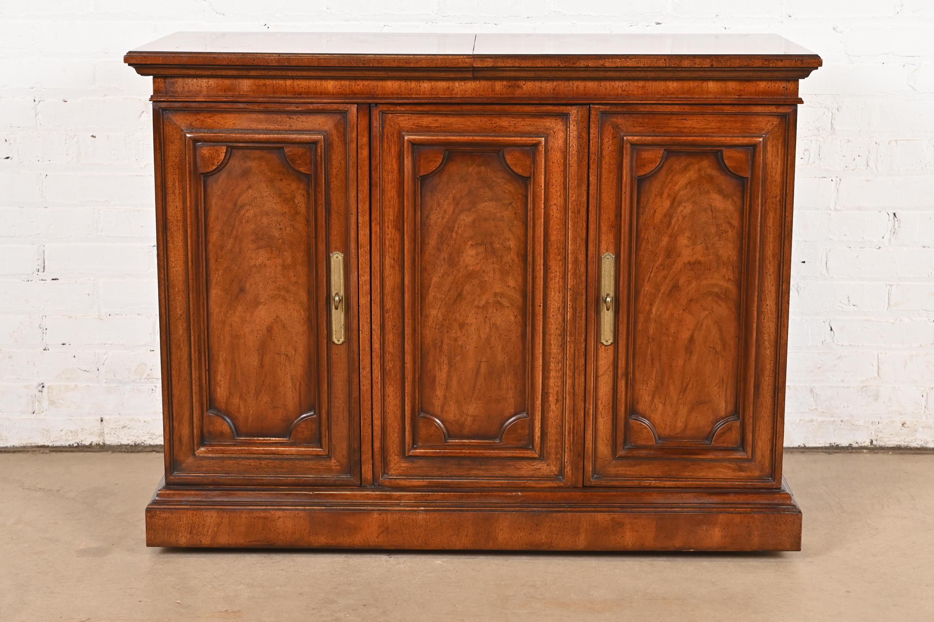American Regency Walnut Expanding Top Buffet Server or Bar Cabinet by Mount Airy For Sale