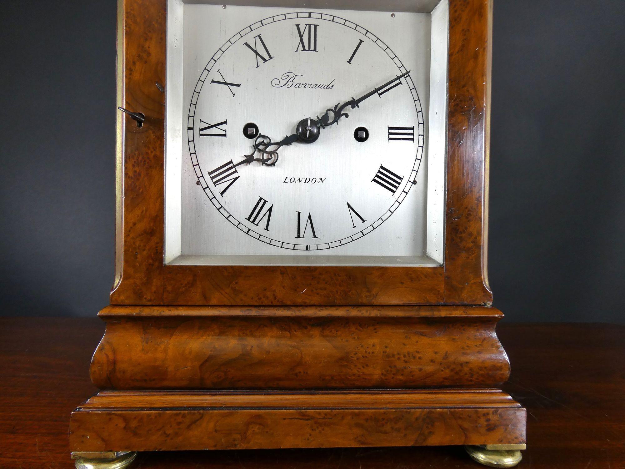 Regency Walnut Library Bracket Clock by Barrauds, London For Sale 6