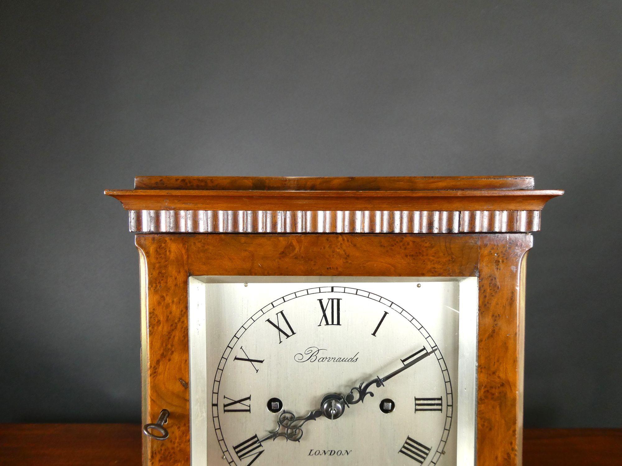 Regency Walnut Library Bracket Clock by Barrauds, London For Sale 7