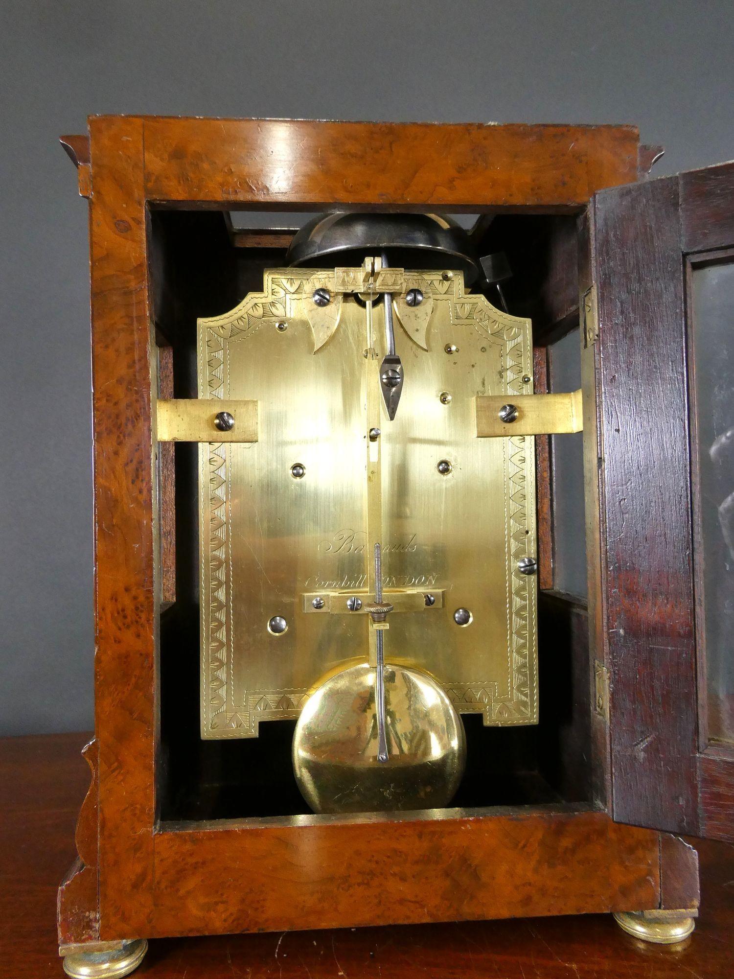 Regency Walnut Library Bracket Clock by Barrauds, London For Sale 3