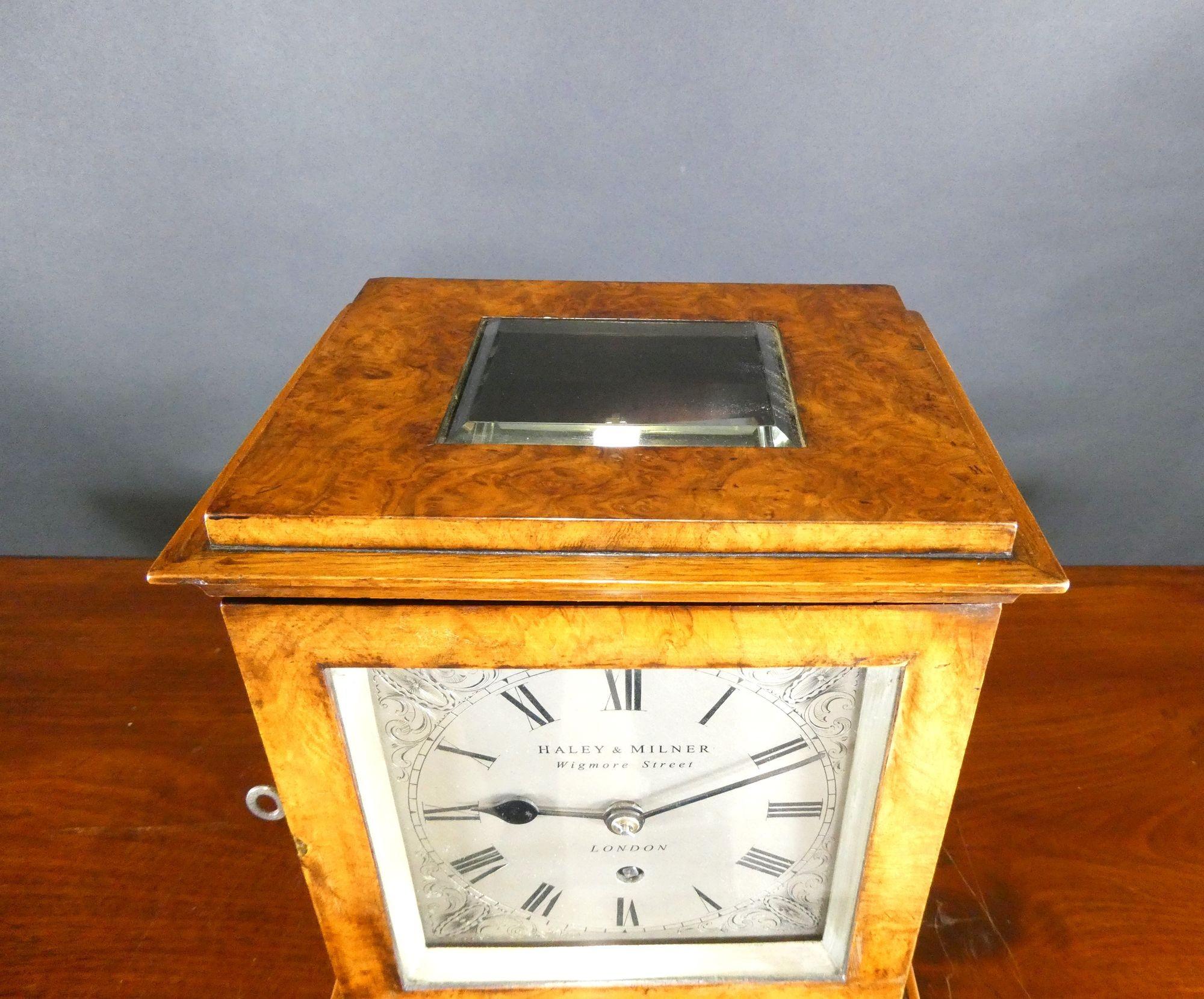 Regency Walnut Library Bracket Clock, Haley & Milner, London For Sale 5