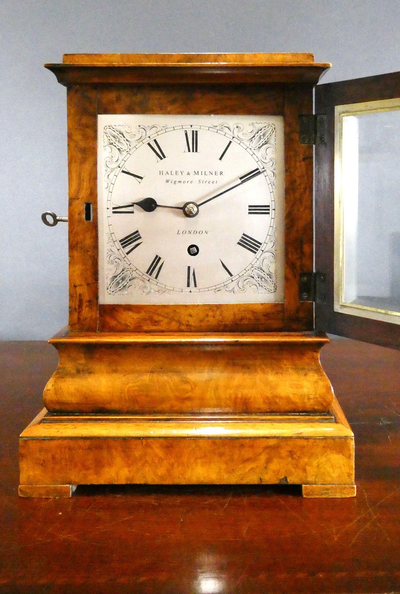 Regency Walnut Library Bracket Clock, Haley & Milner, London For Sale 2