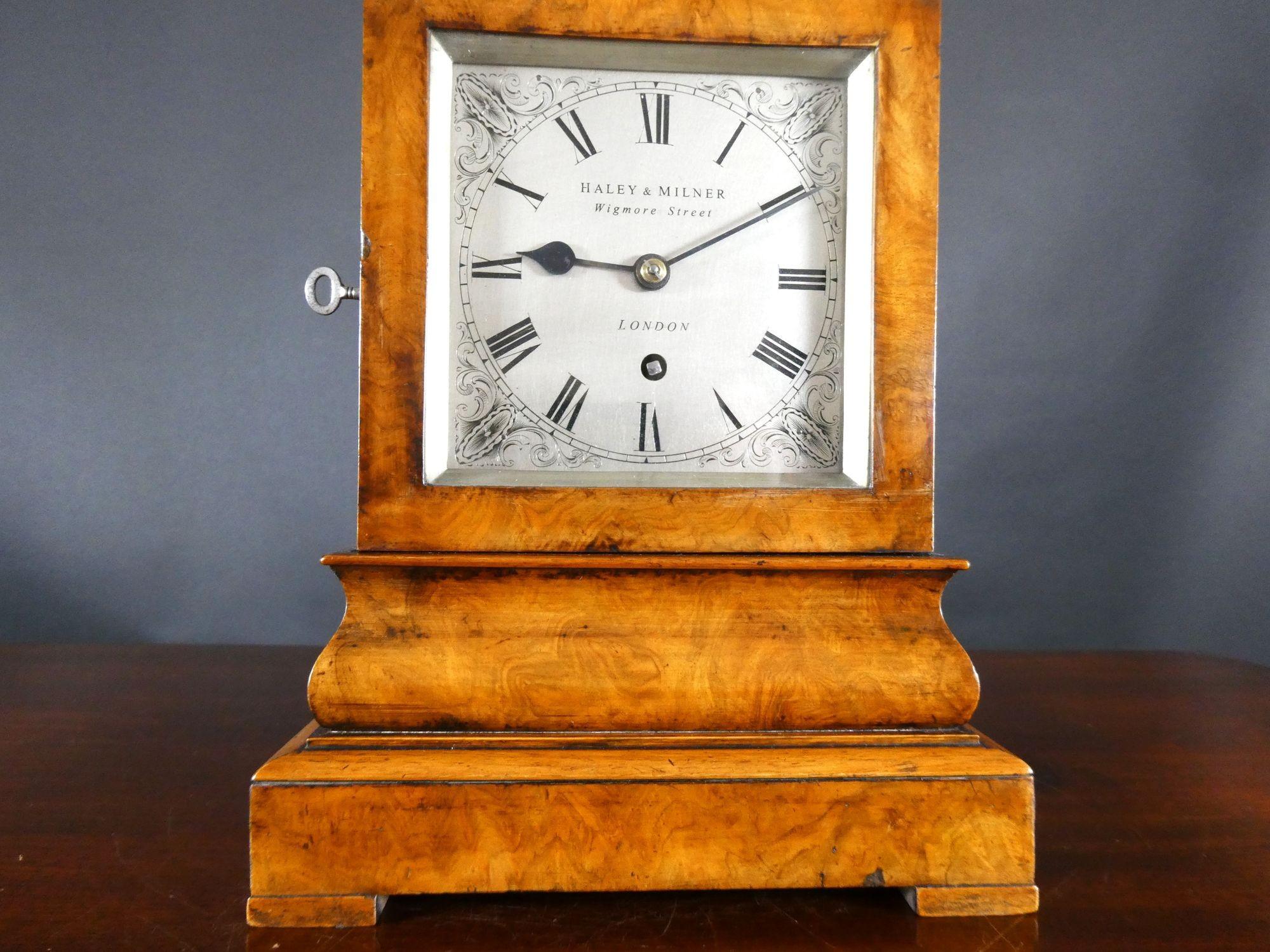 Regency Walnut Library Bracket Clock, Haley & Milner, London For Sale 4