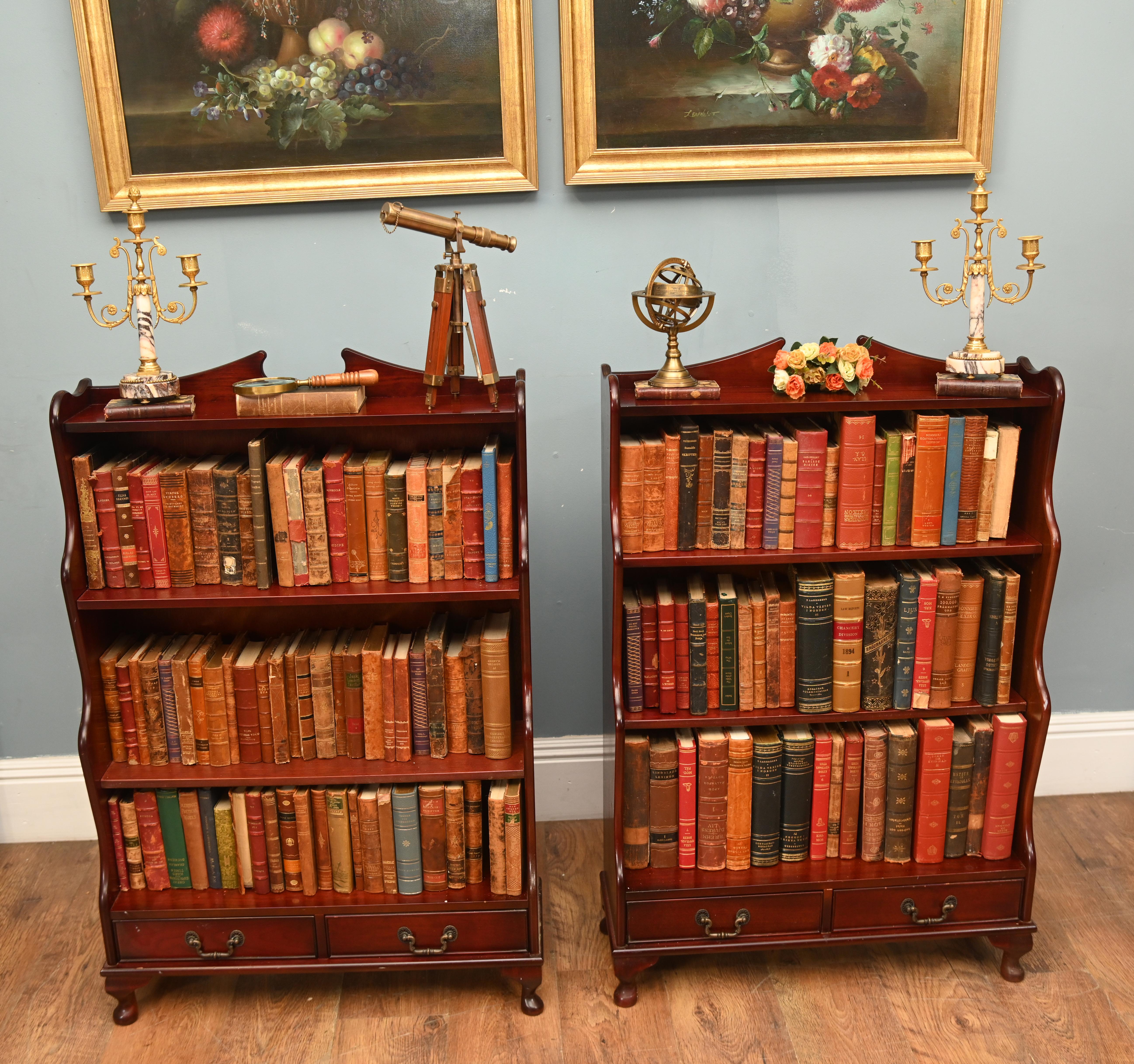 Regency Waterfall Bookcases Mahogany Open Revival For Sale at 1stDibs