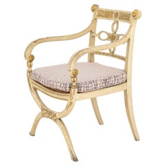 Regency White and Gilt Painted Caned Armchair