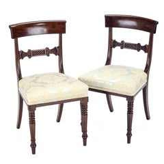 Regency William IV Bar Back Mahogany Damask Upholstered Side Dining Chairs C1830