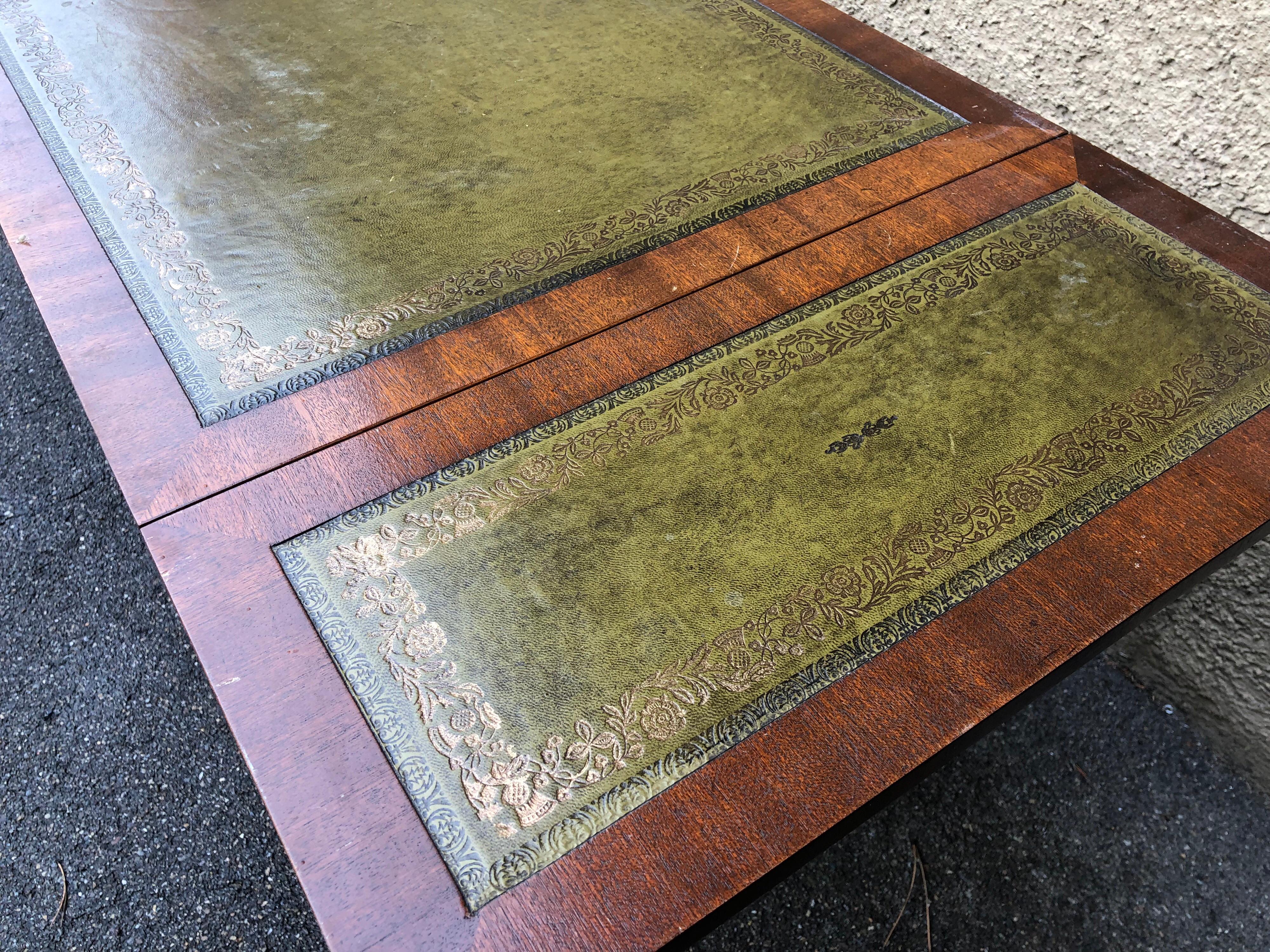 Regency Wood Low Coffee Green Leather Foldable Table 3