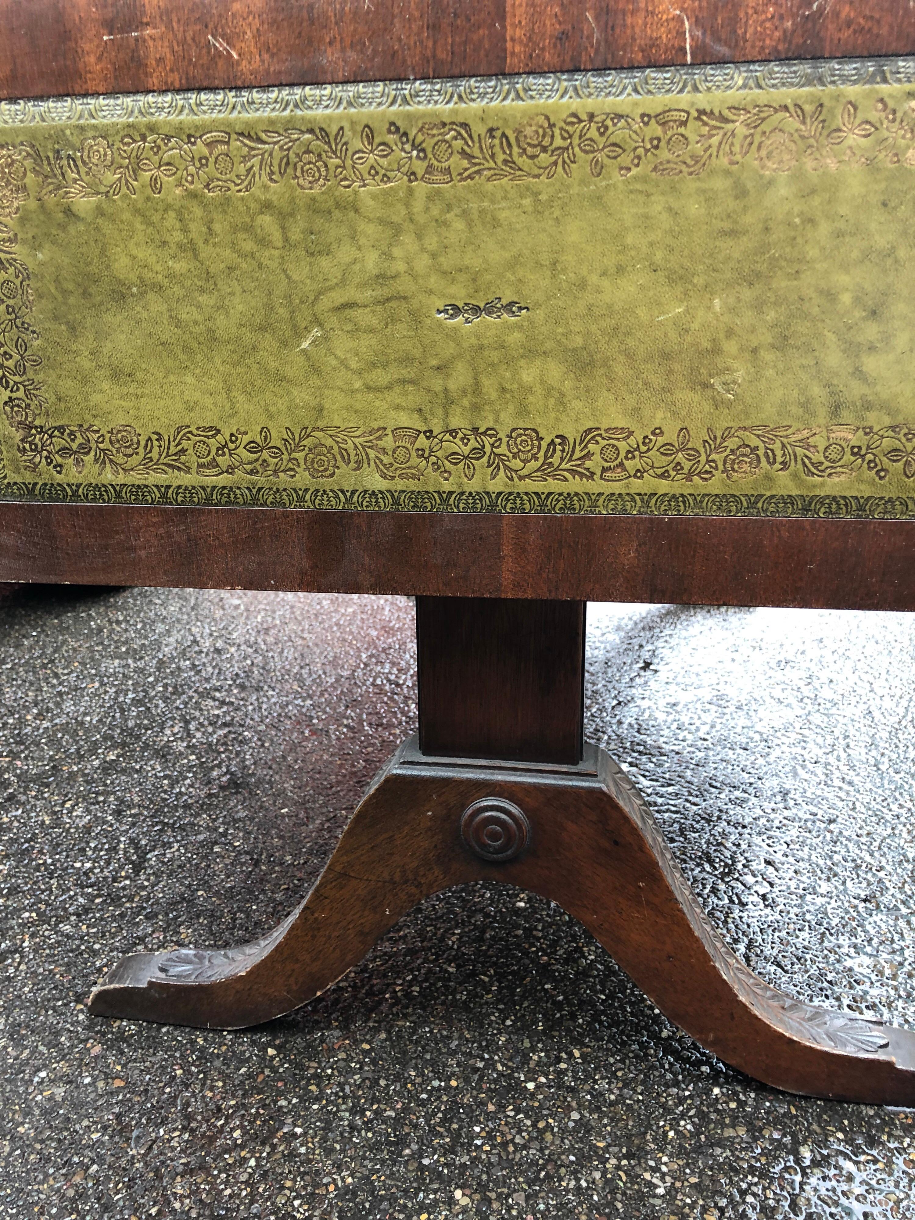 Regency Wood Low Coffee Green Leather Foldable Table 4