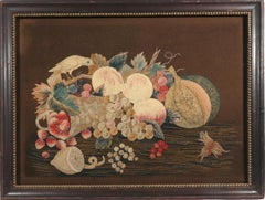 Regency Wool and Silk Threadwork Picture: Still Life of Fruit with Birds