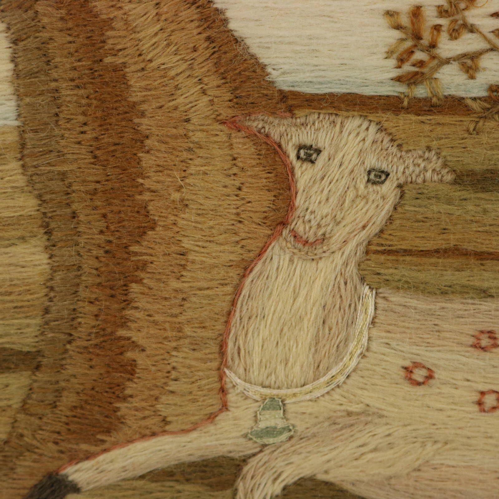 Early 19th Century Regency Woolwork Deer Embroidery, Mary Clark 1826