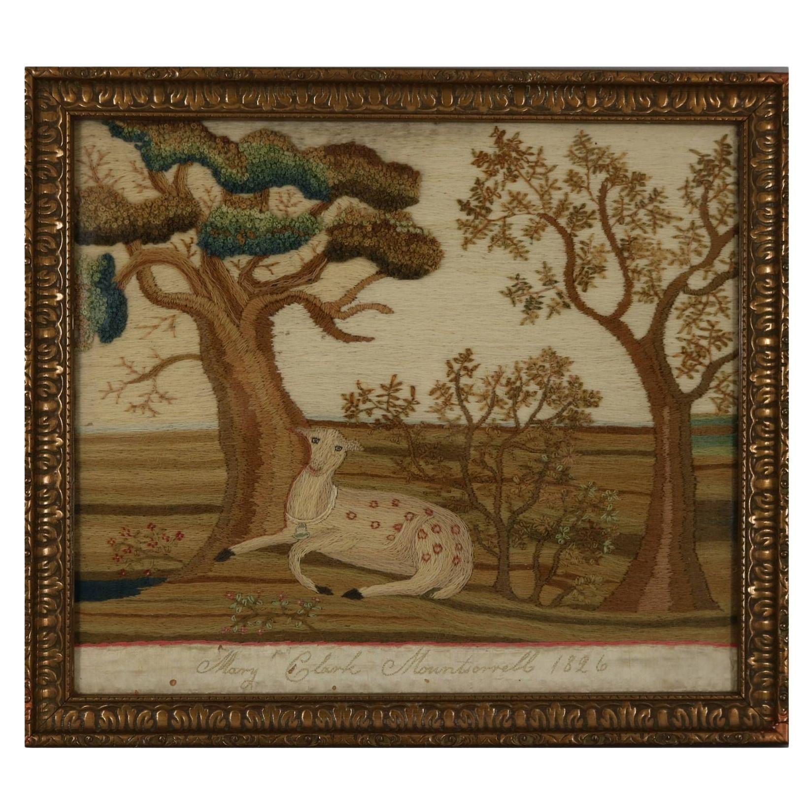 Regency Woolwork Deer Embroidery, Mary Clark 1826