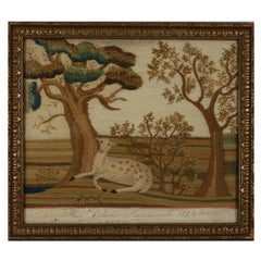 Antique Regency Woolwork Deer Embroidery, Mary Clark 1826