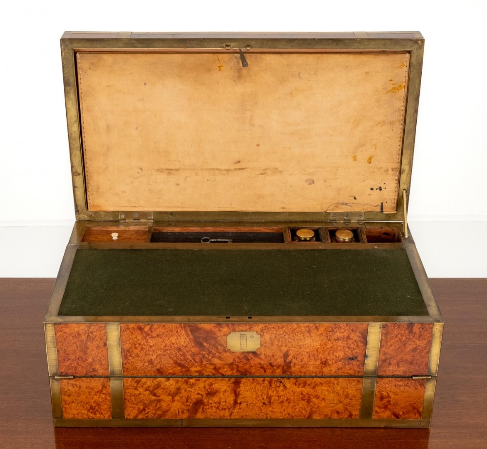 Regency Writing Box Amboyna Leather Campaign Letter Slope 1