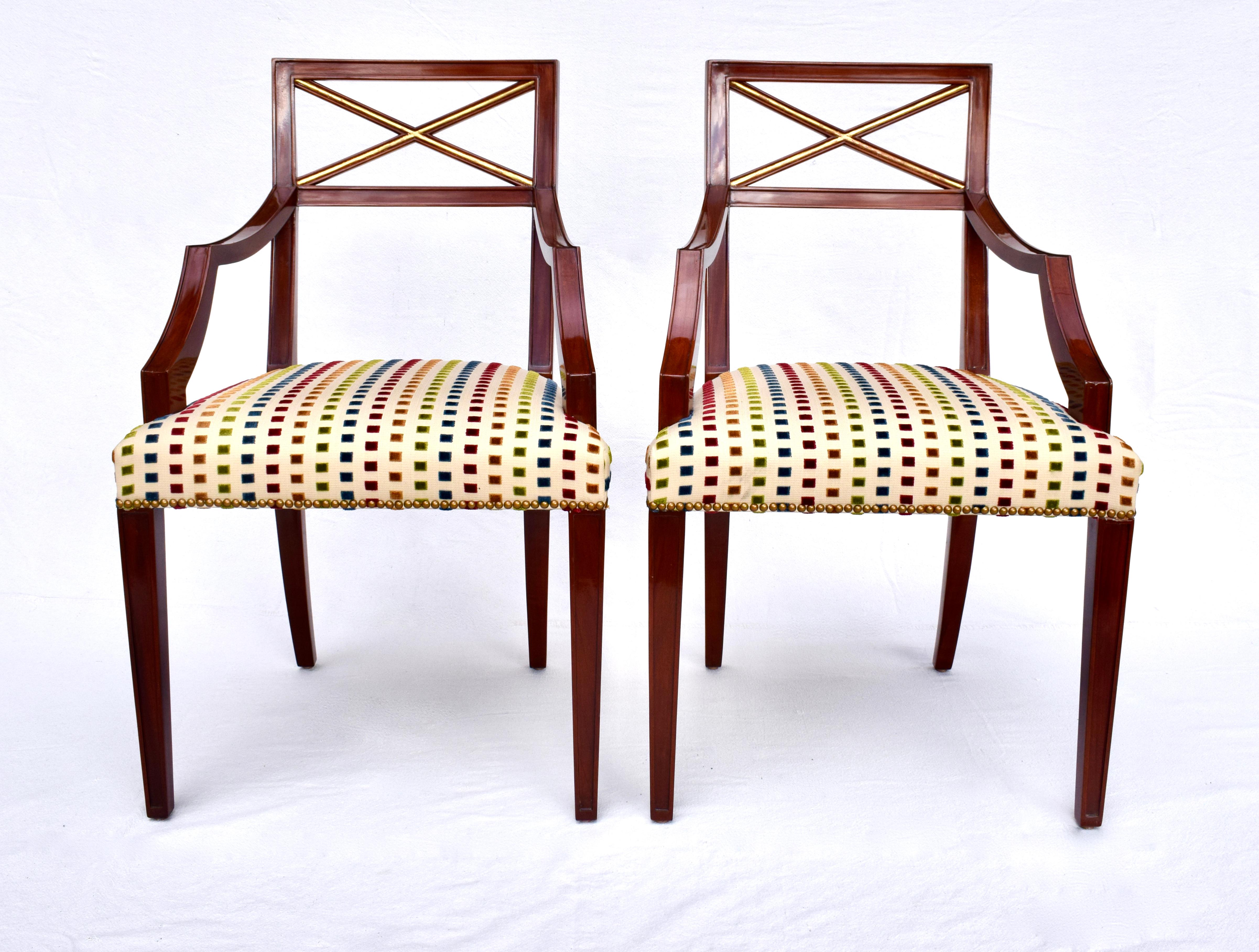 Italian Regency x Back Dining Chairs in the Manner of Thomas Pheasant for Baker For Sale