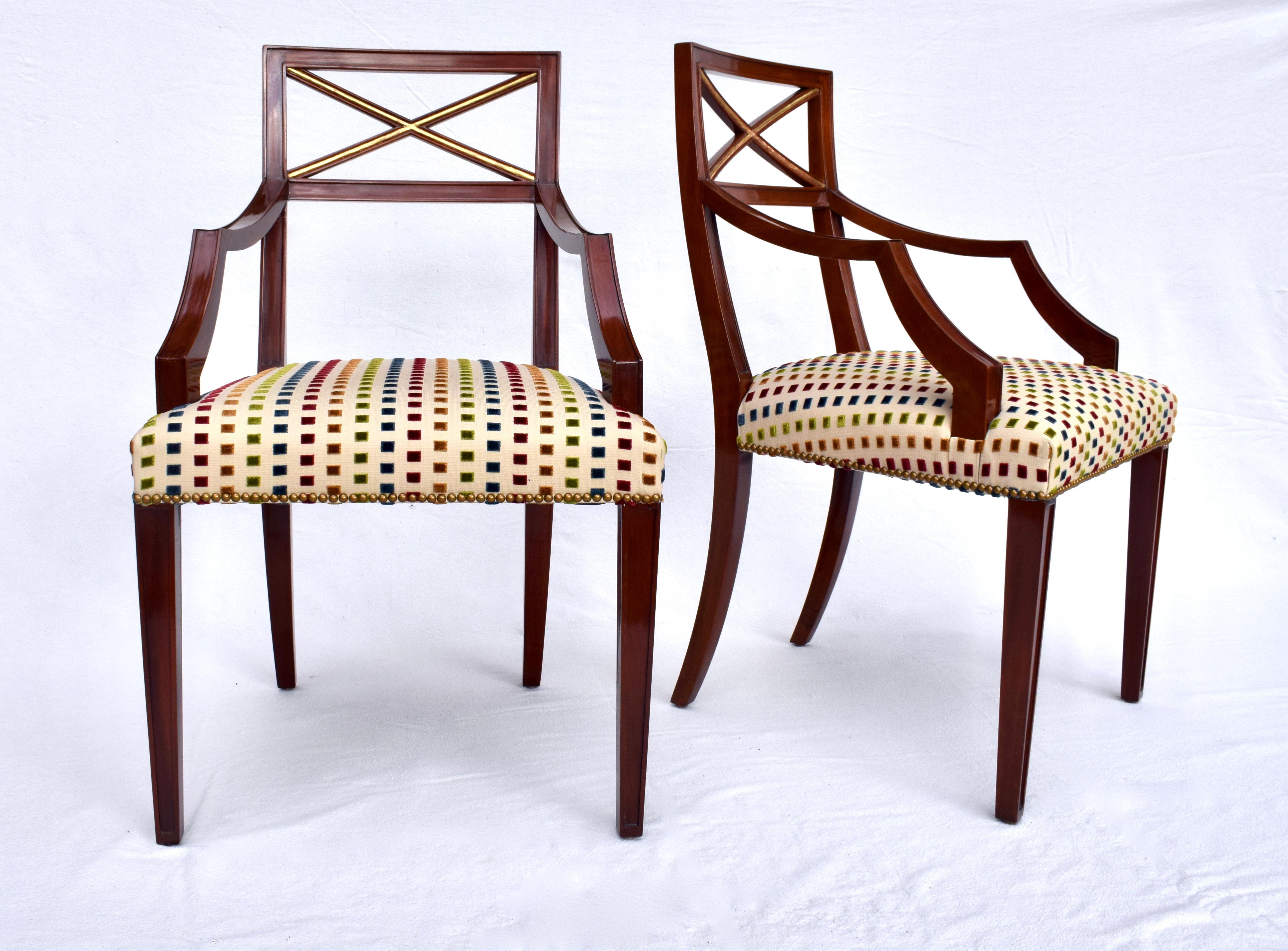 Regency x Back Dining Chairs in the Manner of Thomas Pheasant for Baker In Good Condition For Sale In Southampton, NJ