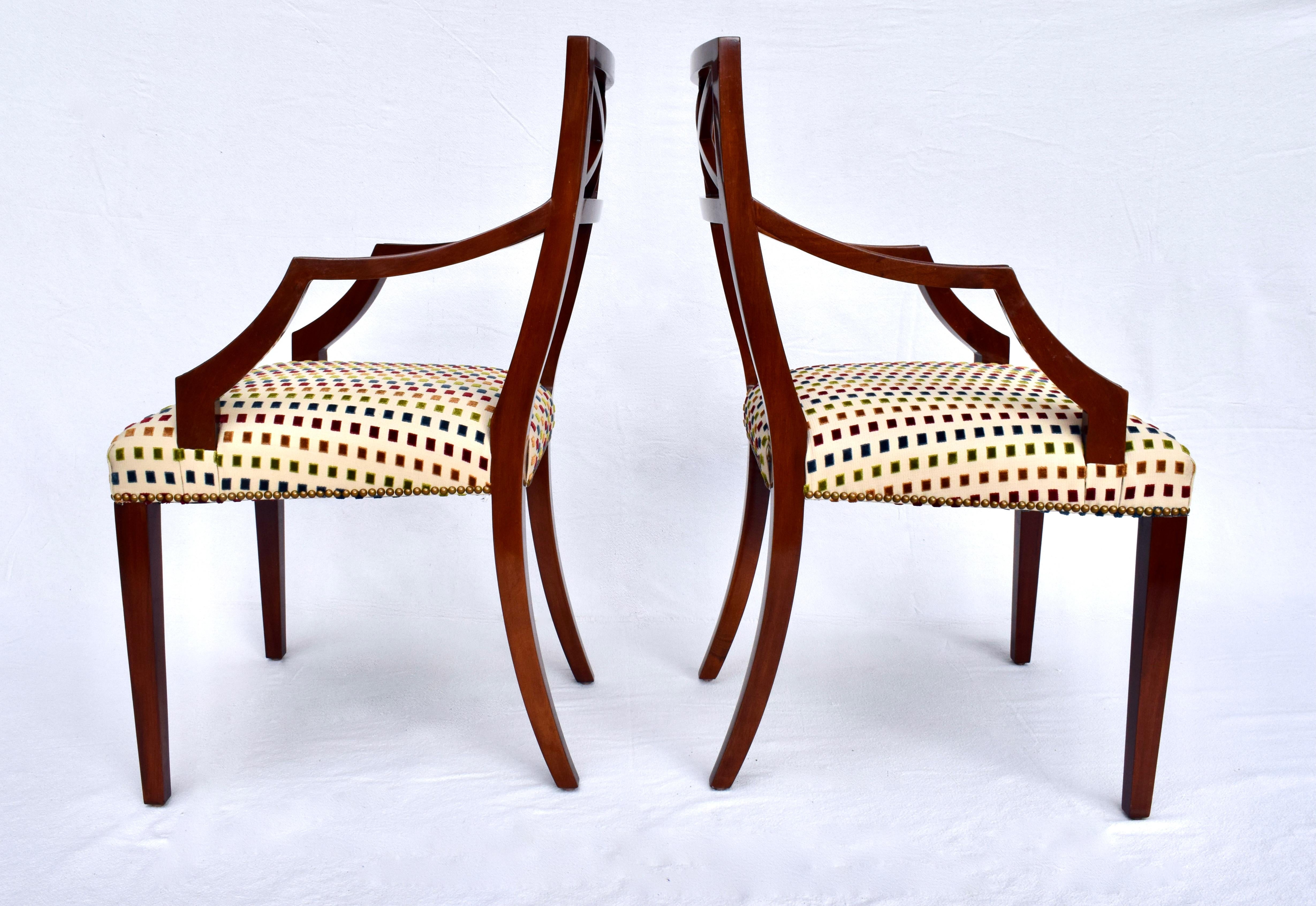 Upholstery Regency x Back Dining Chairs in the Manner of Thomas Pheasant for Baker For Sale
