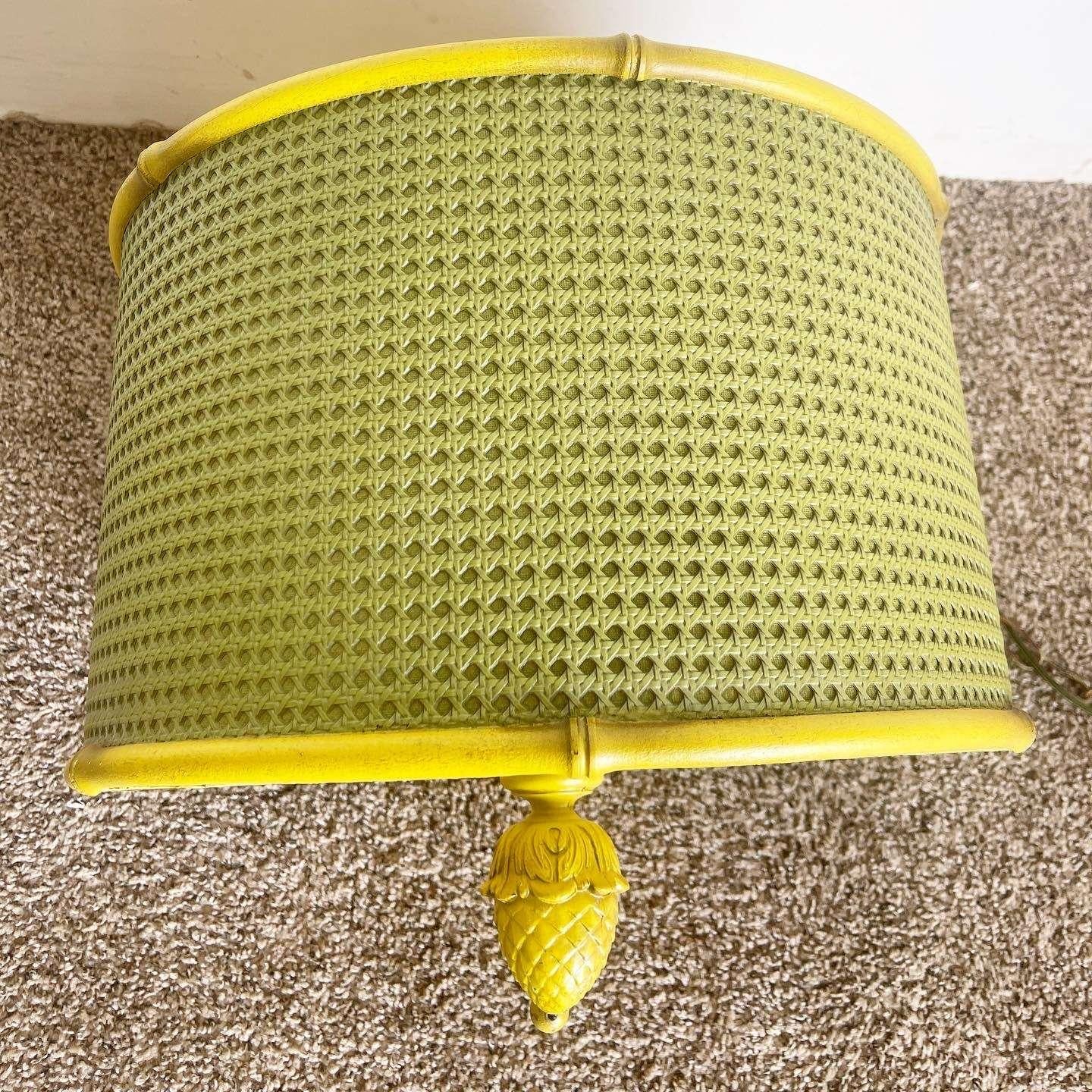 Regency Yellow and Green Cane Pineapple Pendant Lamp For Sale 2