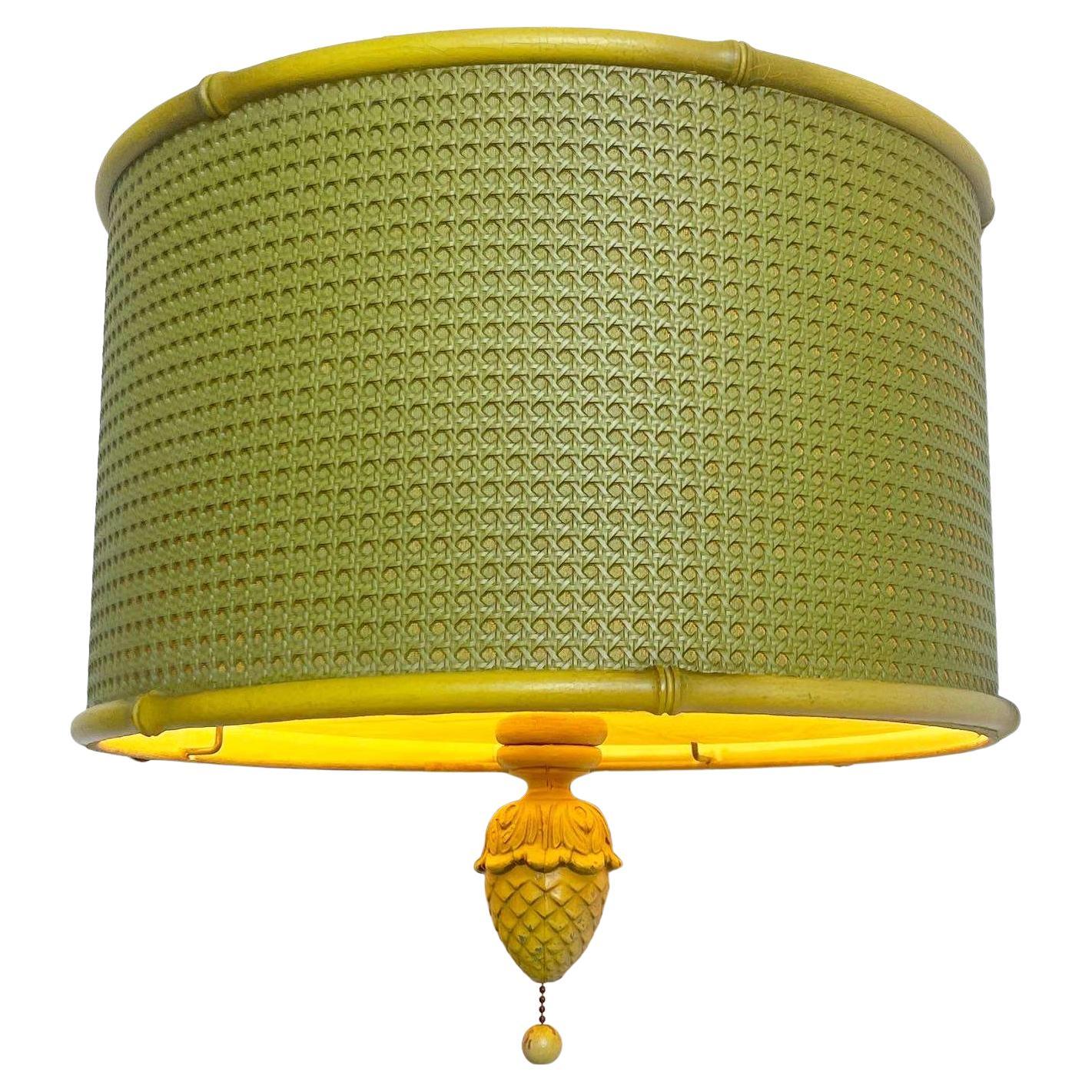 Regency Yellow and Green Cane Pineapple Pendant Lamp For Sale