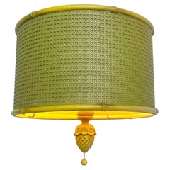 Vintage Regency Yellow and Green Cane Pineapple Pendant Lamp