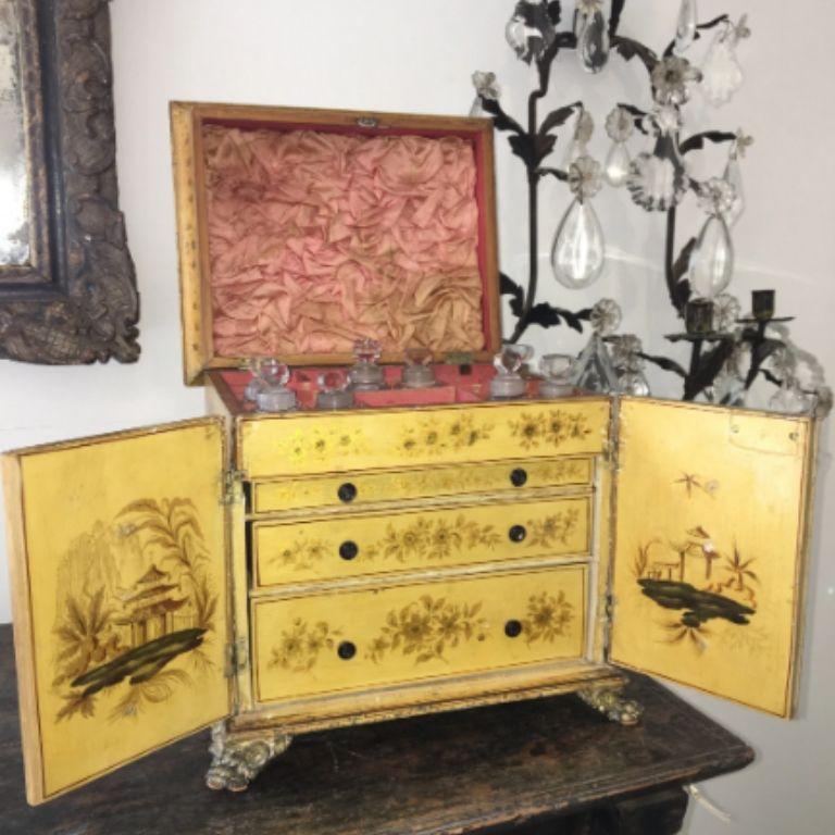 British Regency Yellow Chinoiserie Vanity Cabinet