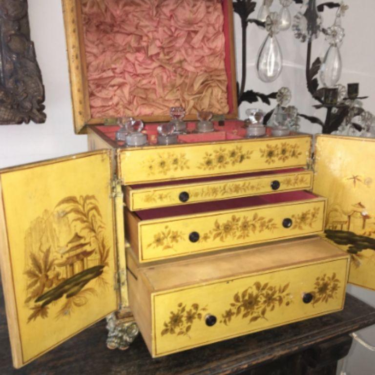 Japanned Regency Yellow Chinoiserie Vanity Cabinet
