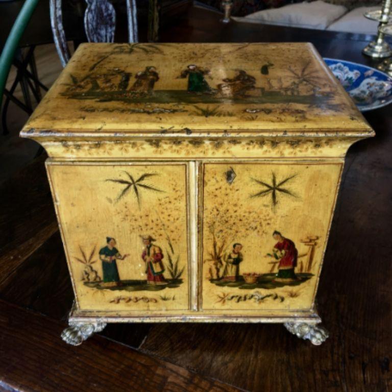 Regency Yellow Chinoiserie Vanity Cabinet 1