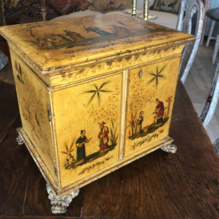 Wood Regency Yellow Chinoiserie Vanity Cabinet