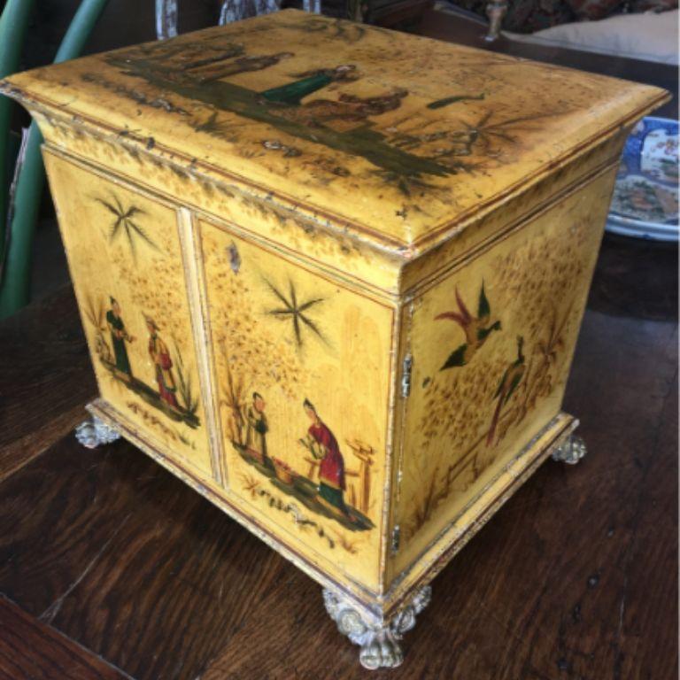Regency Yellow Chinoiserie Vanity Cabinet 2