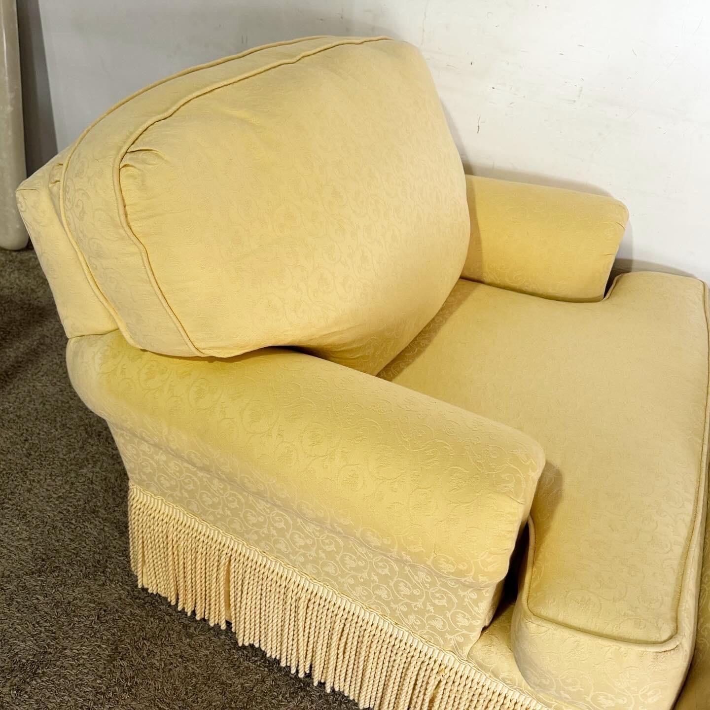 Regency Yellow Fabric Arm Chairs With Pillows and Covers - a Pair For Sale 4