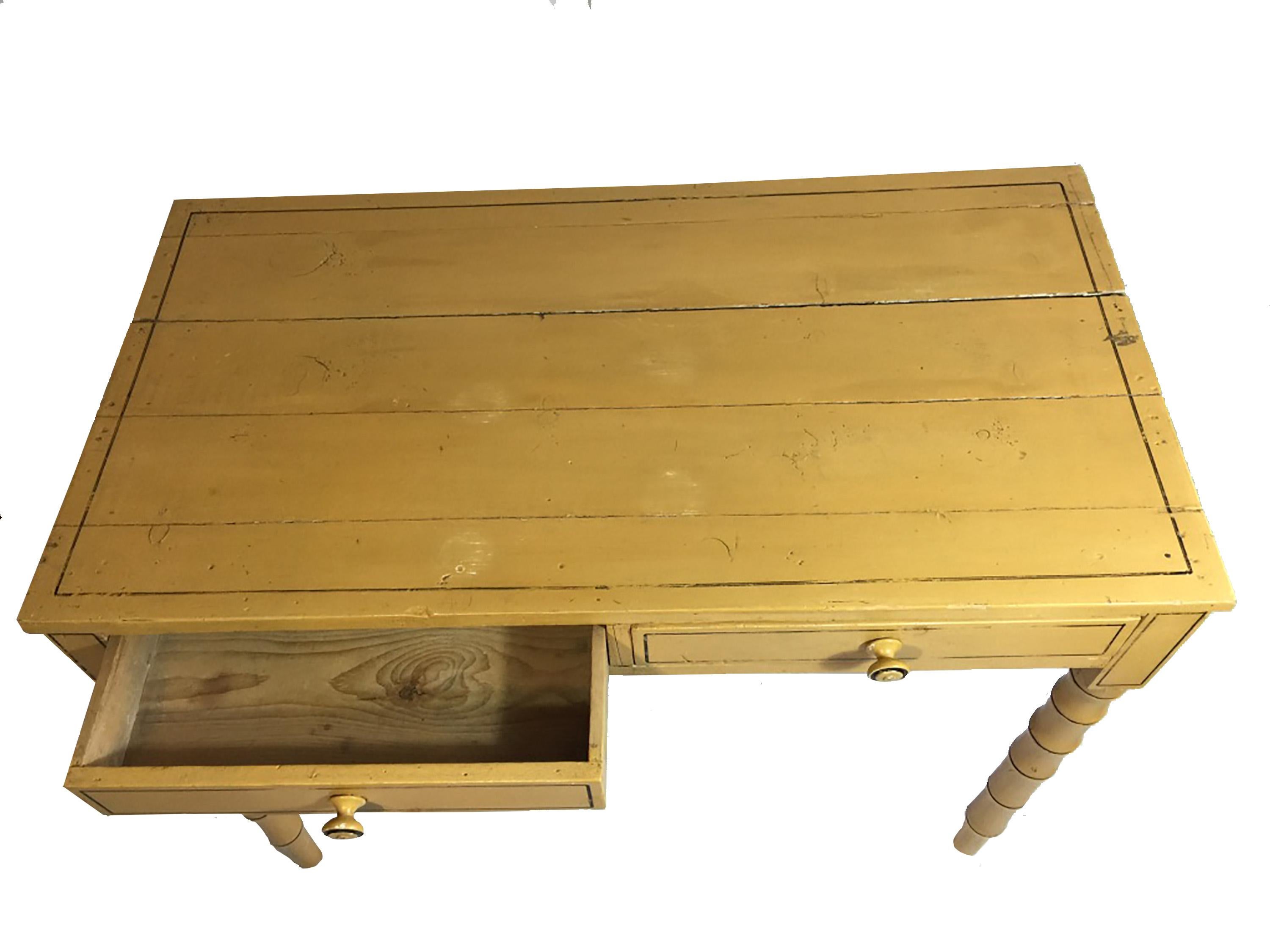 English Regency Yellow Painted Wooden and Faux Bamboo Writing Table For Sale