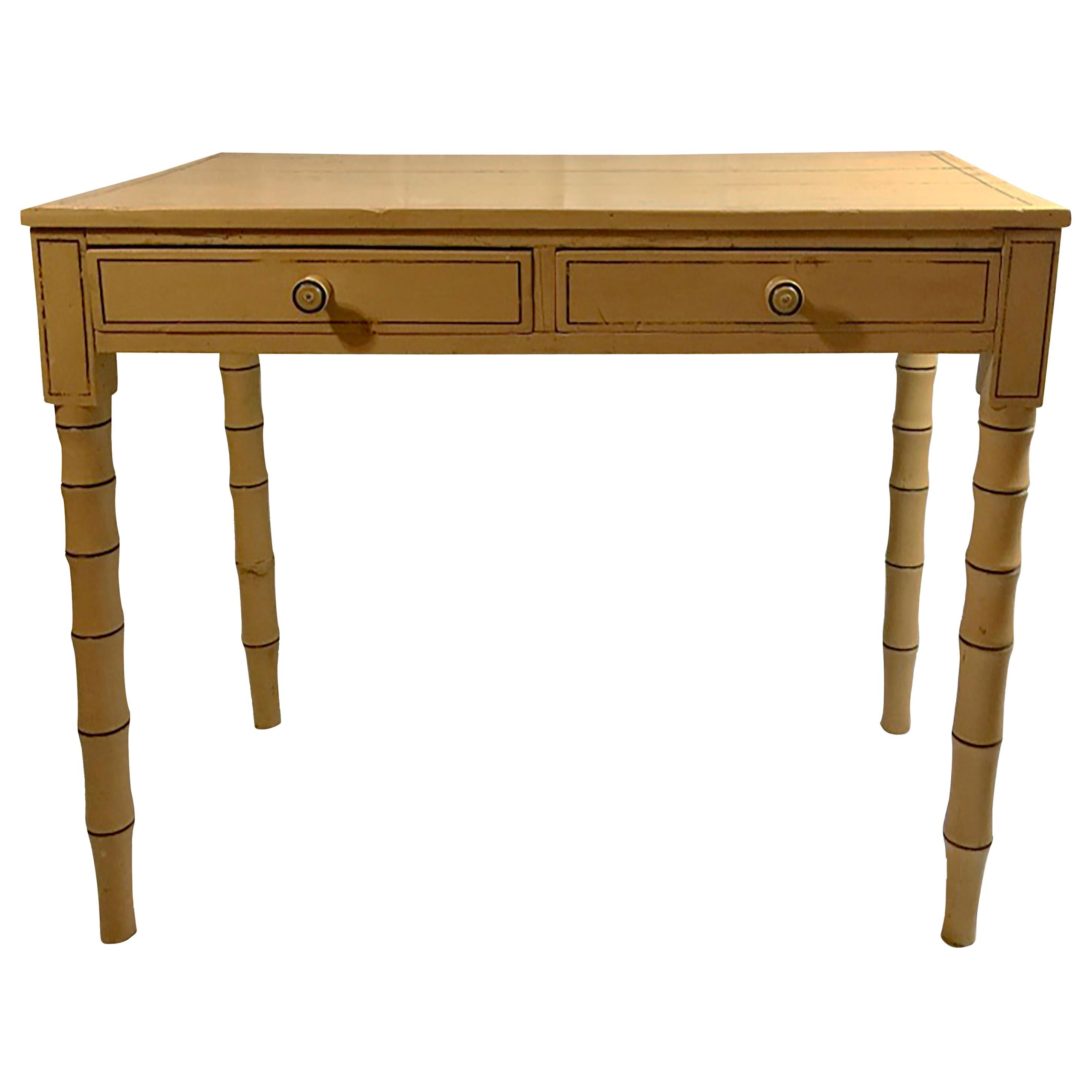 Regency Yellow Painted Wooden and Faux Bamboo Writing Table For Sale