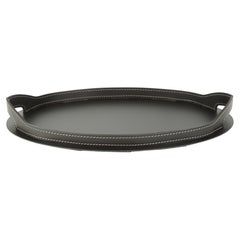 Bandeja ovalada TABLA de cuero regenerado y acero - 50 x 33 cm