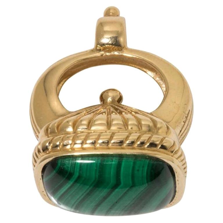 Regent Fob in 14 Karat Yellow Gold with Malachite For Sale