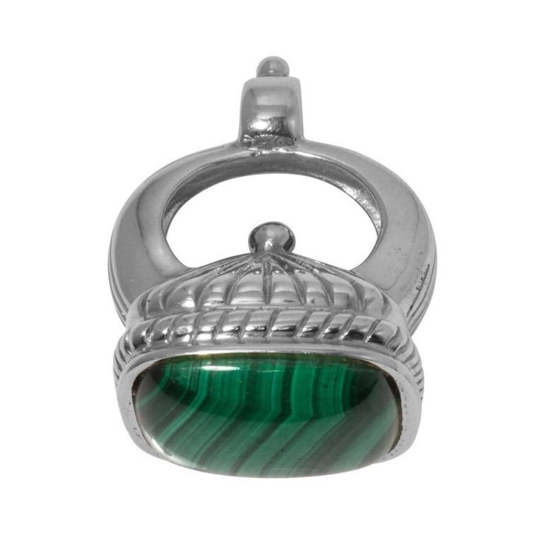 Women's or Men's Regent Fob in 14 Karat Yellow Gold with Malachite For Sale