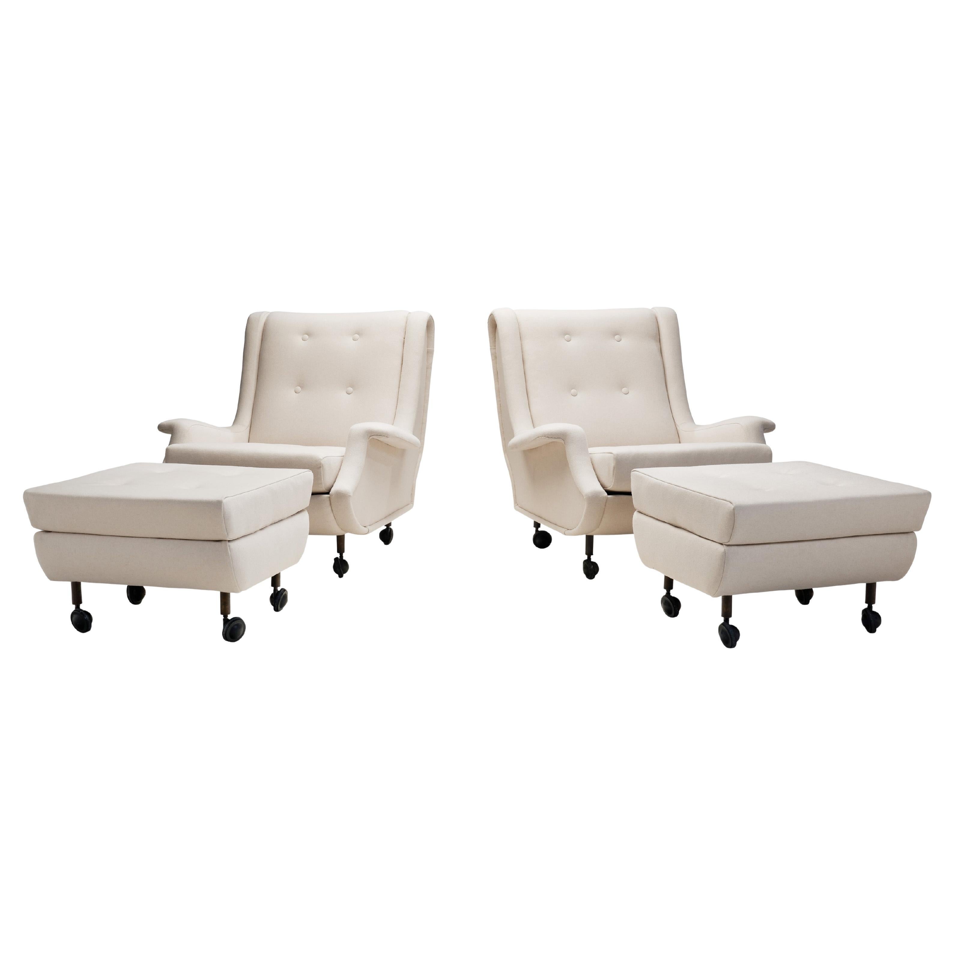 "Regent" Lounge Chairs with Footstools by Marco Zanuso for Arflex, Italy 1960s