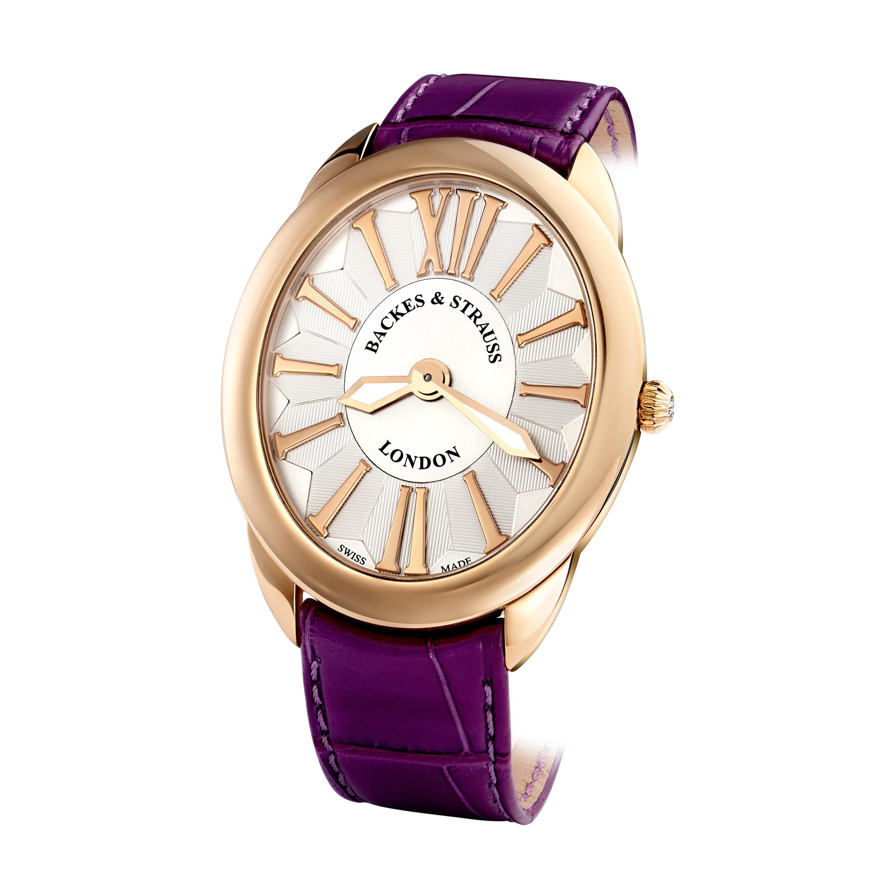 The Regent Renaissance 4047 is a luxury diamond watch for men and women crafted in 18kt Rose gold, featuring the white oval dial, mechanical movement. The crown is set with white Ideal Cut diamond. It is a 40 mm x 47 mm slim watch with the leather