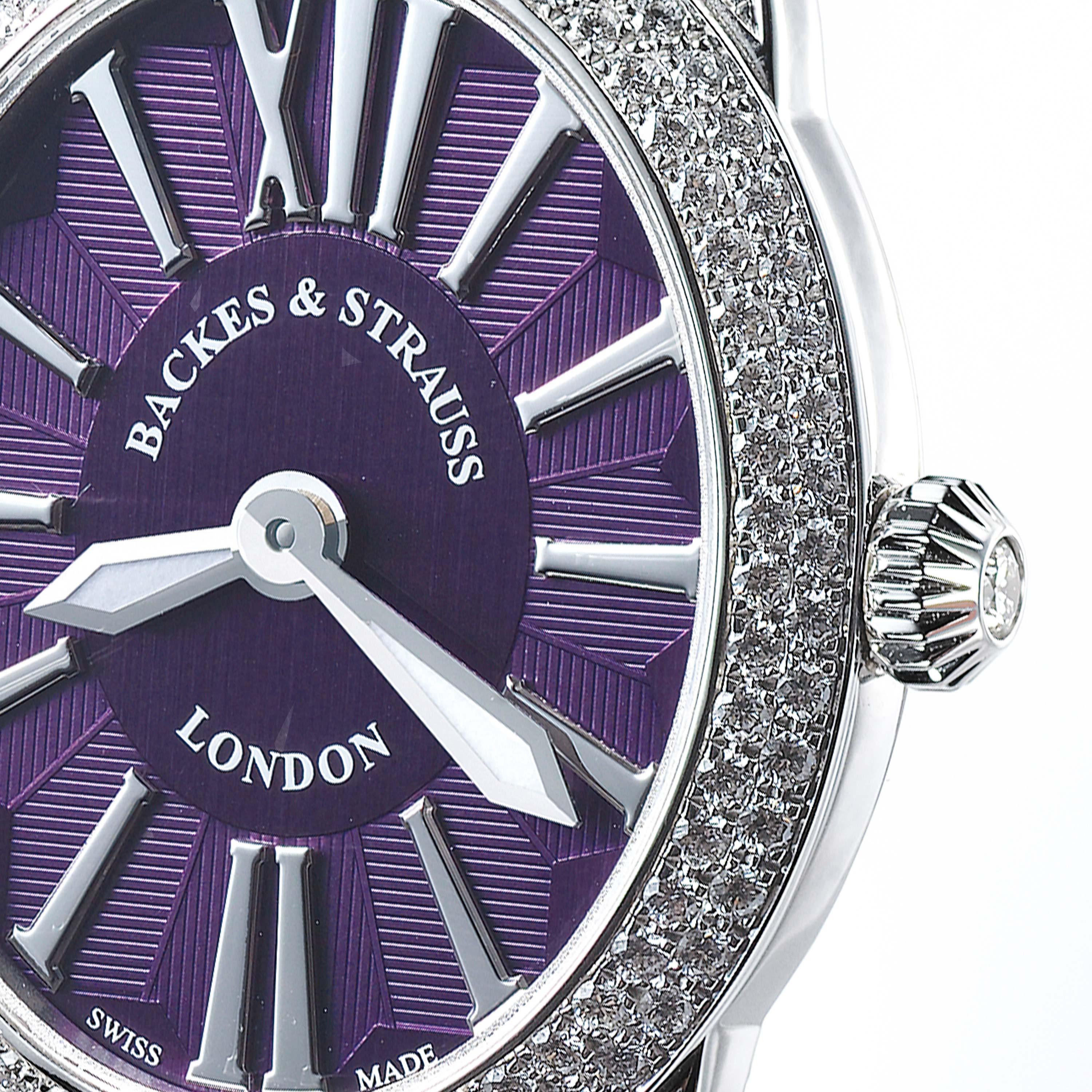 The Regent Renaissance Ballerina 2833 is a luxury diamond watch for women crafted in 18kt White gold, featuring the purple oval dial, mechanical movement. The case, bracelet and crown are set with white Ideal Cut diamonds. It is a 28 mm x 33 mm slim