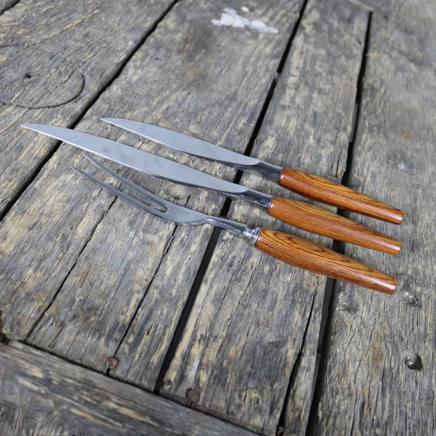 Stainless Steel Regent Sheffield Cutlery Teak and Stainless Mode Danish Steak Knives and Serving