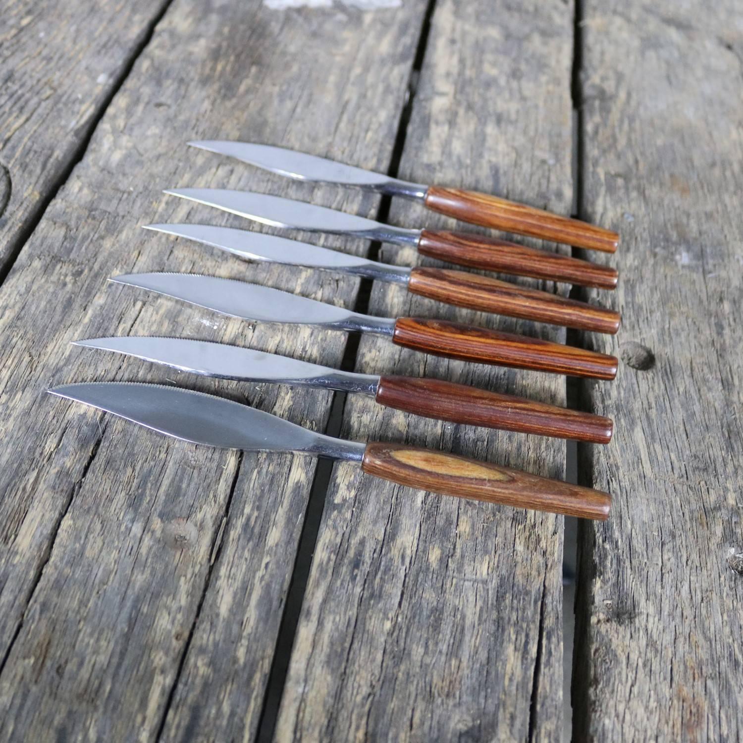 Regent Sheffield Cutlery Teak and Stainless Mode Danish Steak Knives and Serving 1