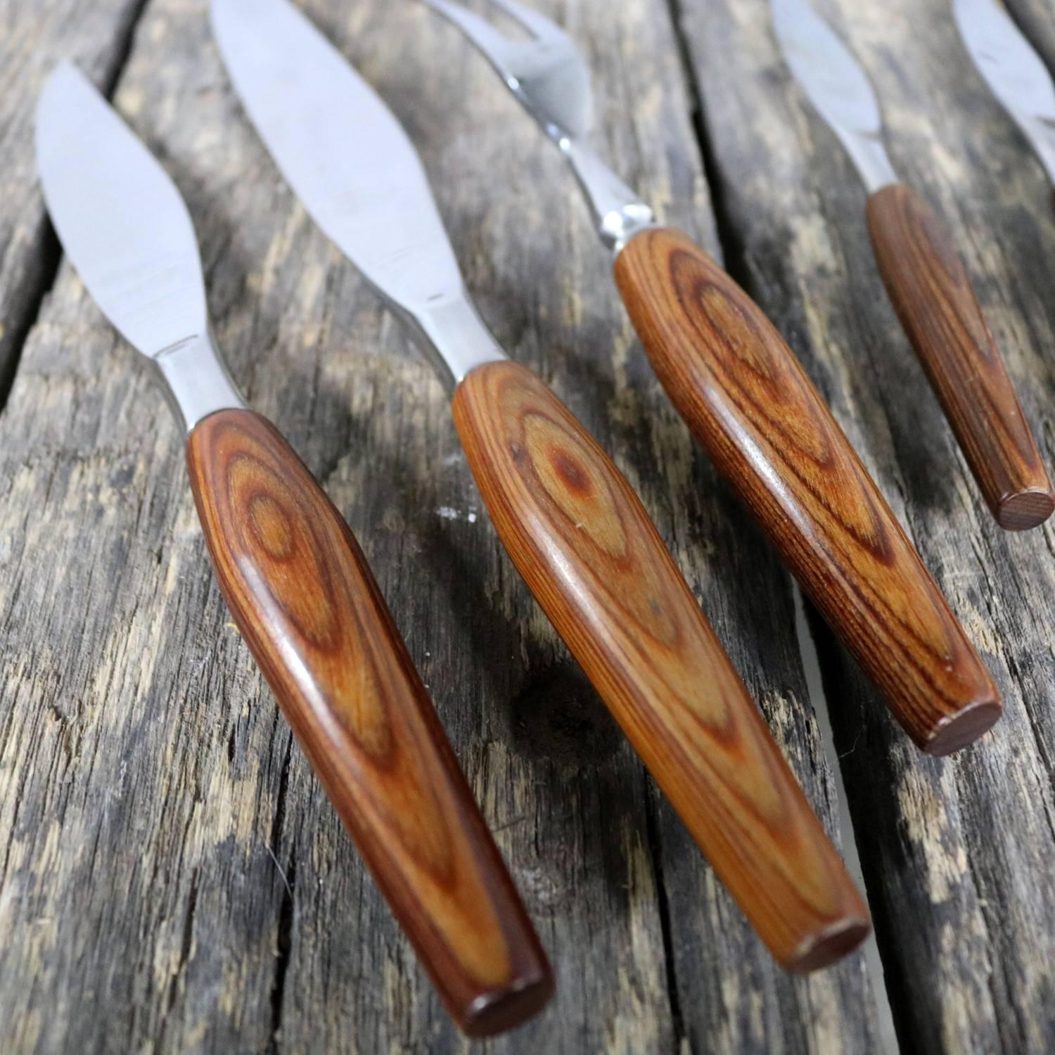 Regent Sheffield Cutlery Teak and Stainless Mode Danish Steak Knives and Serving 2