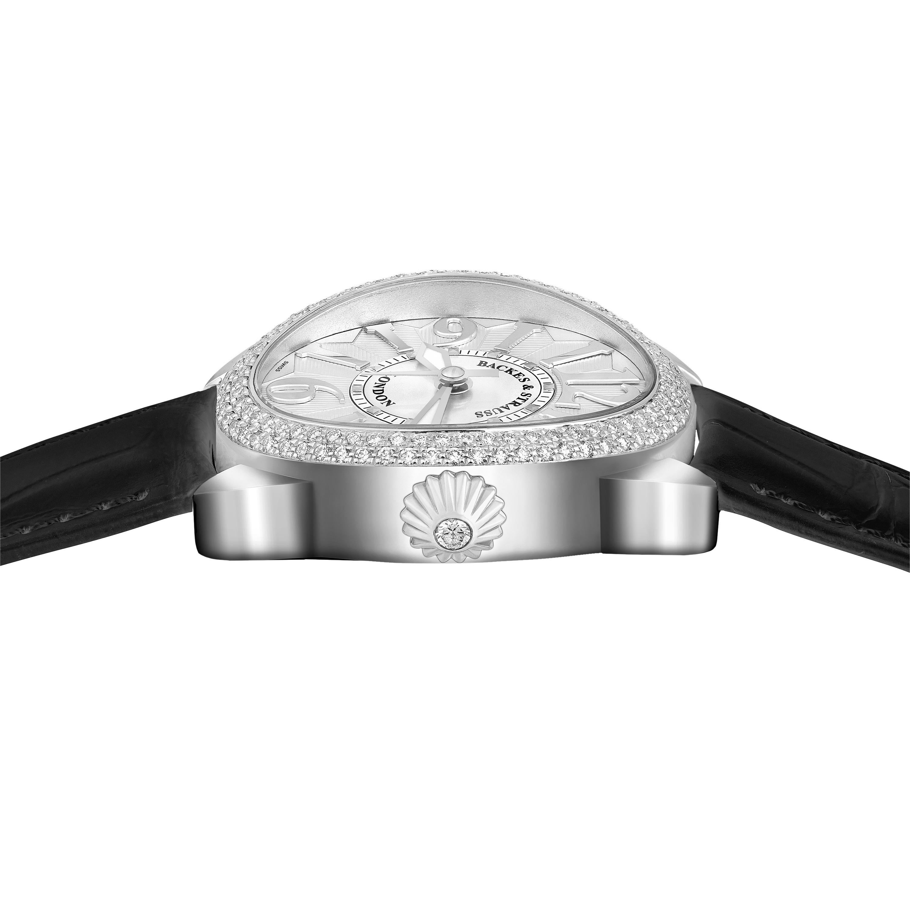 Regent Steel 3643 SP is a luxury diamond watch for women crafted in Stainless Steel, featuring the white dial with steel Roman numerals, automatic movement. The case and crown are set with white Ideal Cut diamonds. It is a 36 mm x 43 mm casual watch