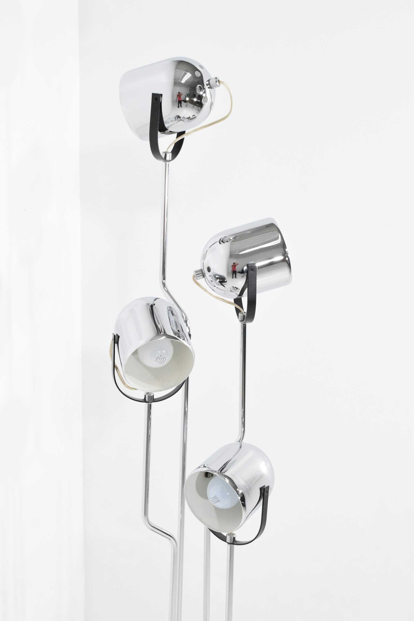 Reggiani, lampadaire à 4 têtes, chrome et noir 4