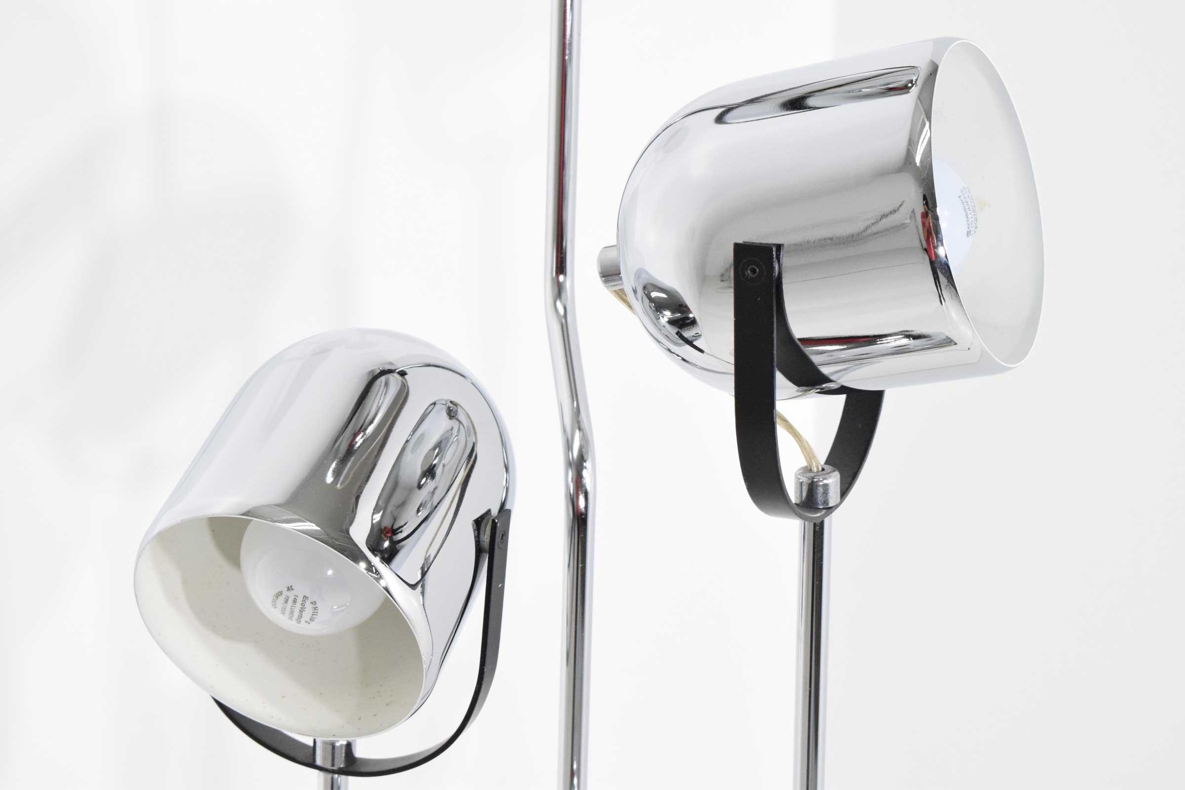 Chrome Reggiani, lampadaire à 4 têtes, chrome et noir