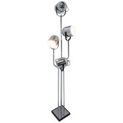 Reggiani, lampadaire à 4 têtes, chrome et noir