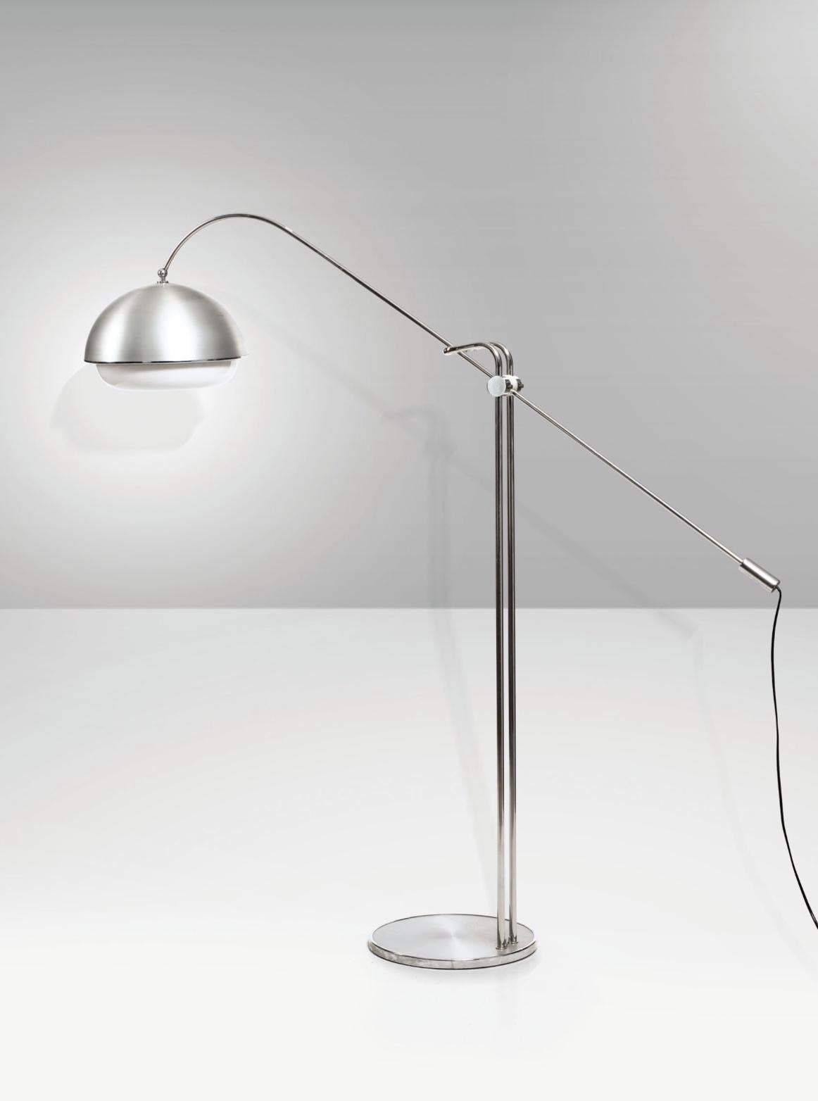 Italian Reggiani Floor Lamp Chromed Metal Frame Plexiglass Lampshade Production, Italia For Sale