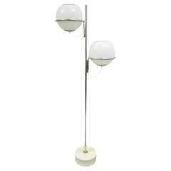 Reggiani Mid Century Italian Modern Double Glass Orb Chrome Marble Floor Lamp
